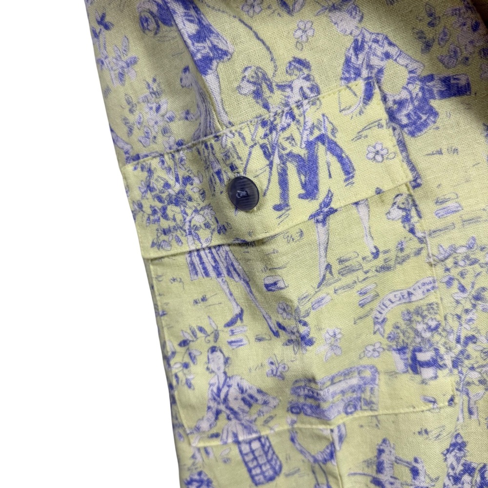 Vtg Sharon Young Toile Print Cropped Pants Yellow Purple High Rise Cottagecore - Picture 7 of 13